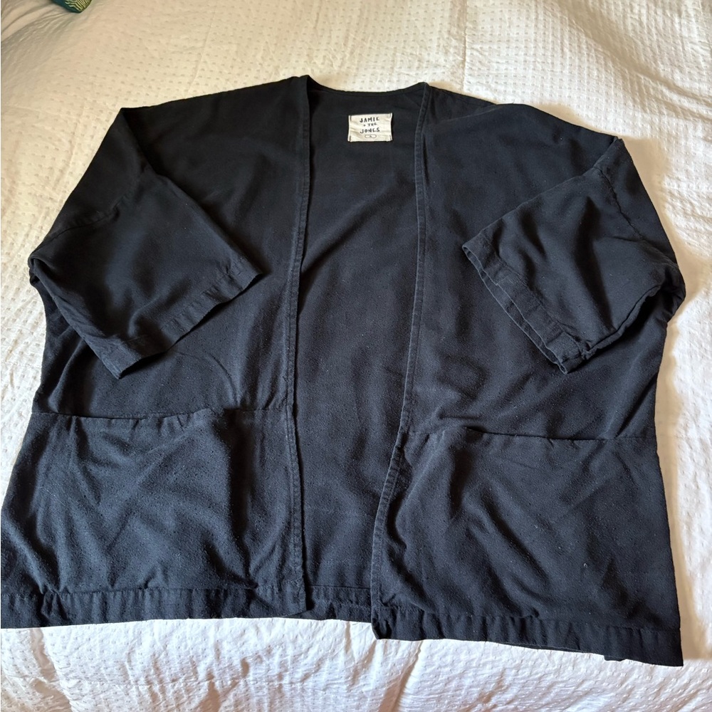 Jamie + the Jones Raw Silk Oversized Cardigan Black Open Front